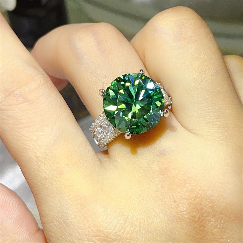 10 Carat Moissanite Ring with Triple Row Pavé Band, Round Statement Engagement Ring – view 12