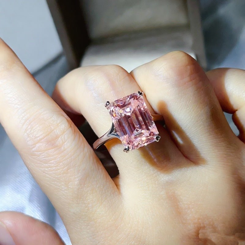 Emerald Cut Moissanite Ring for Women, Geometric Solitaire Engagement Ring, Color Stone Statement Ring – view 8