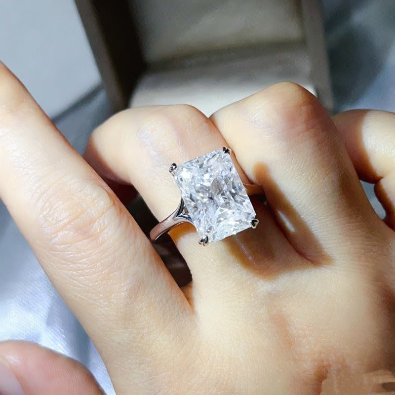 Emerald Cut Moissanite Ring for Women, Geometric Solitaire Engagement Ring, Color Stone Statement Ring – view 7