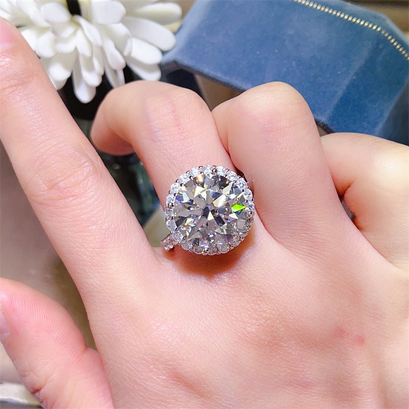 10 Carat Moissanite Halo Ring for Women - Round Cut Engagement Ring with Pavé Band – view 6