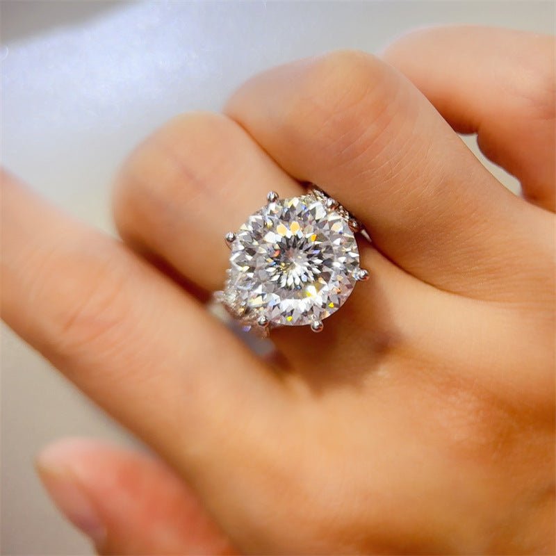 10 Carat Round Cut Moissanite Ring for Women, Large Solitaire Engagement Ring with Pavé Band – view 6