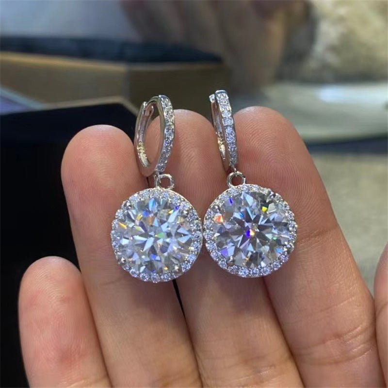 Moissanite Halo Drop Hoop Earrings for Women, Round Pavé Water Ripple Dangle Earrings – view 6
