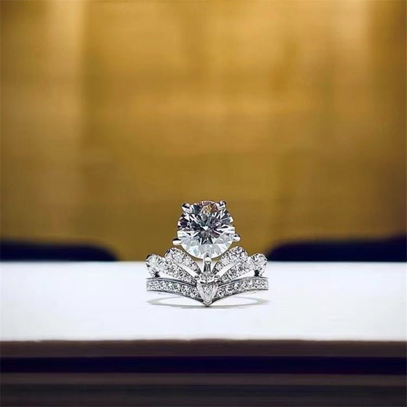 Crown Moissanite Ring for Women, Floral Halo Engagement Ring, 1 Carat Promise Wedding Ring – view 6