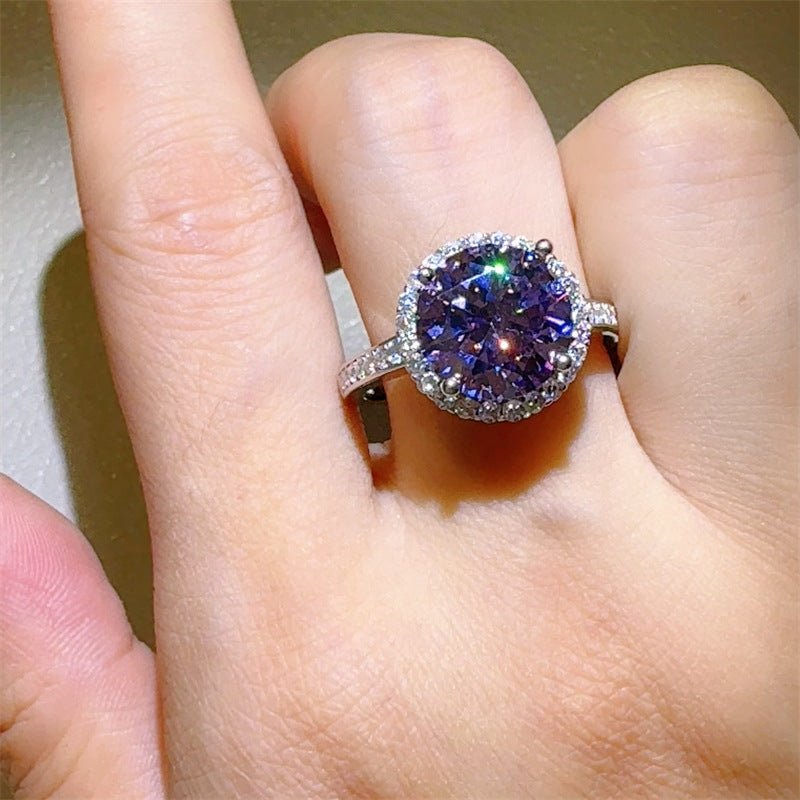 Purple Moissanite Halo Ring for Women, Round Cut Engagement Ring, 1 to 5 Carat Statement Ring – view 6