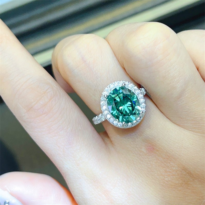 Green Moissanite Halo Ring for Women, Oval Cut Micro Pave Engagement Ring, 1CT 2CT 3CT 5CT – view 6