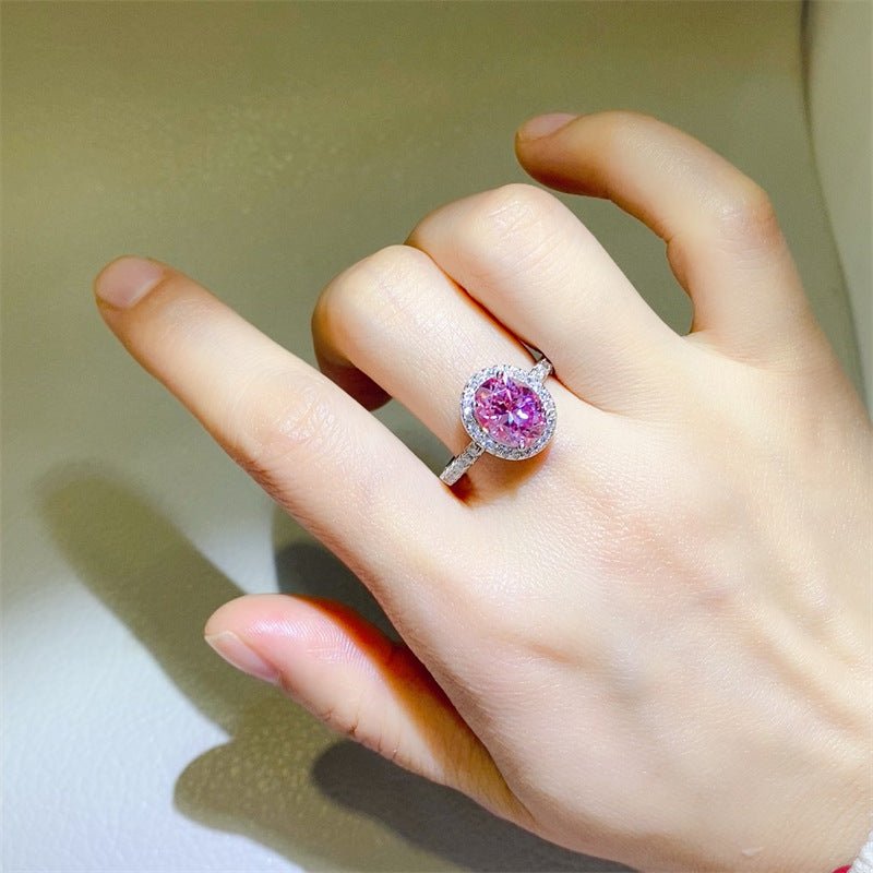 Pink Oval Moissanite Halo Ring for Women, 1 to 5 Carat Statement Engagement Ring – view 6