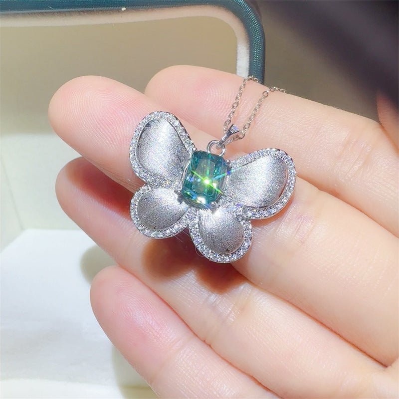 Green Radiant Moissanite Butterfly Pendant Necklace – view 6