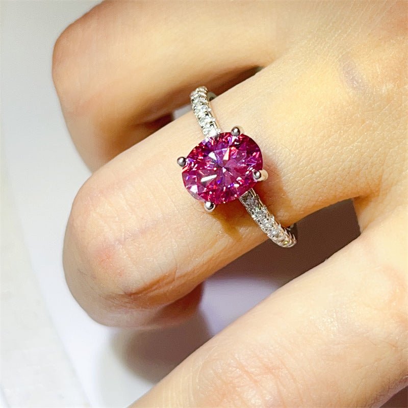Pink Oval Moissanite Ring for Women, Classic Pavé Band Engagement Ring, 1 Carat or 2 Carat – view 6