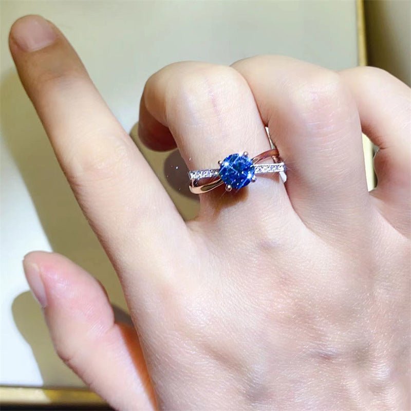 1 Carat Moissanite Ring for Women, U Shape Engagement Ring with White, Red or Blue Center Stone – view 7