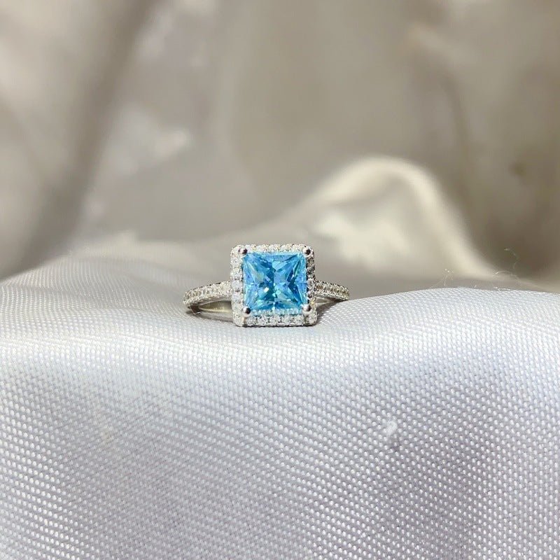 Princess Cut Halo Moissanite Ring for Women, Pink or Blue Engagement Ring, S925 Polished Statement Ring – view 7