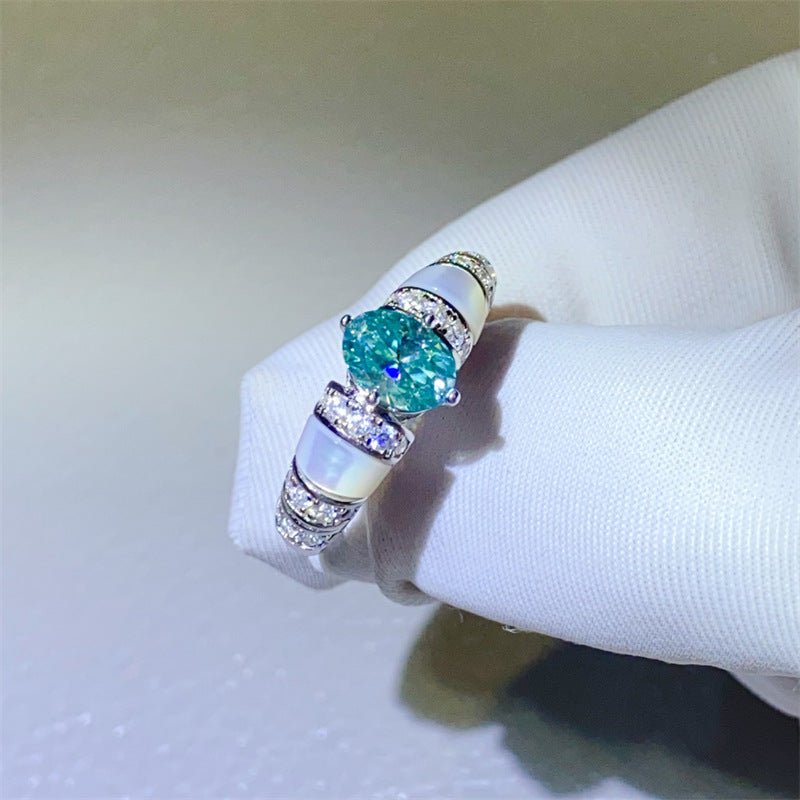 Pear Shape Moissanite Ring for Women with Pavé Accent Band, Pink or Mint Stone, Halo Style Promise Engagement Ring – view 7