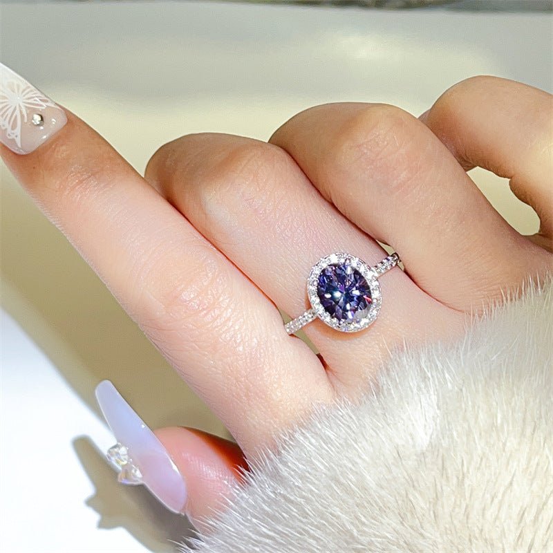 Purple Oval Moissanite Halo Ring for Women, 1 Carat 2 Carat 3 Carat Engagement Ring Style – view 6