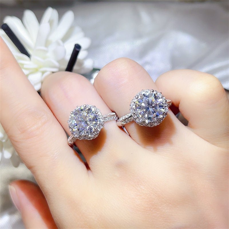 Moissanite Halo Engagement Ring for Women, U-Shaped Geometric Wedding Ring, 1 Carat 2 Carat 3 Carat Ring – view 6