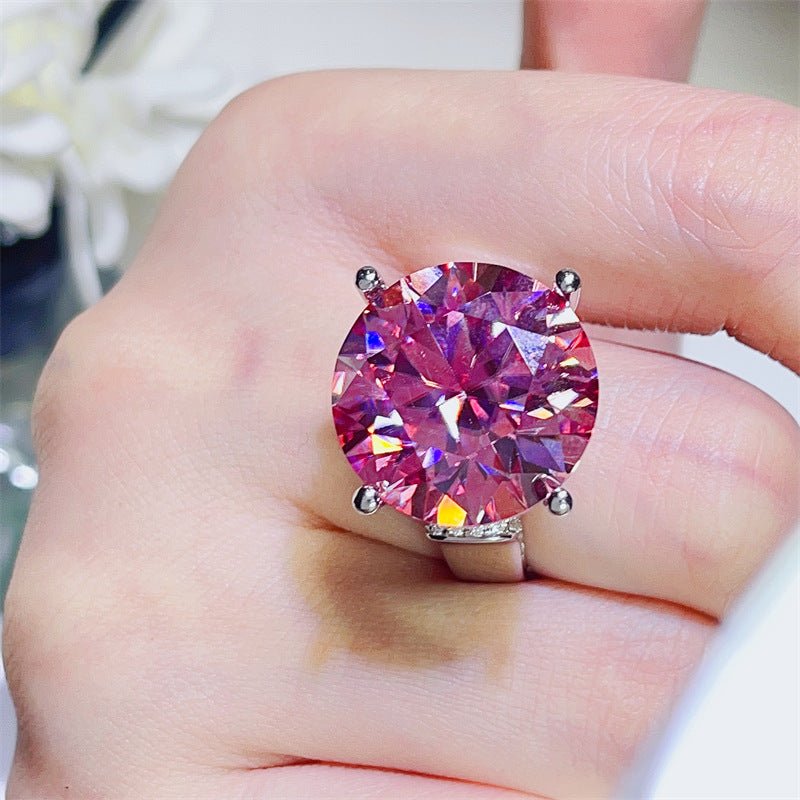 Pink Moissanite Ring for Women – 20 Carat Round Solitaire Statement Ring – view 6