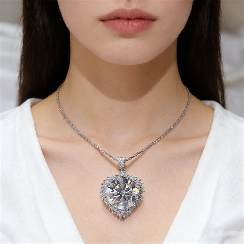20 Carat Round Moissanite Halo Pendant Necklace, Large Color Stone Statement Necklace – view 7