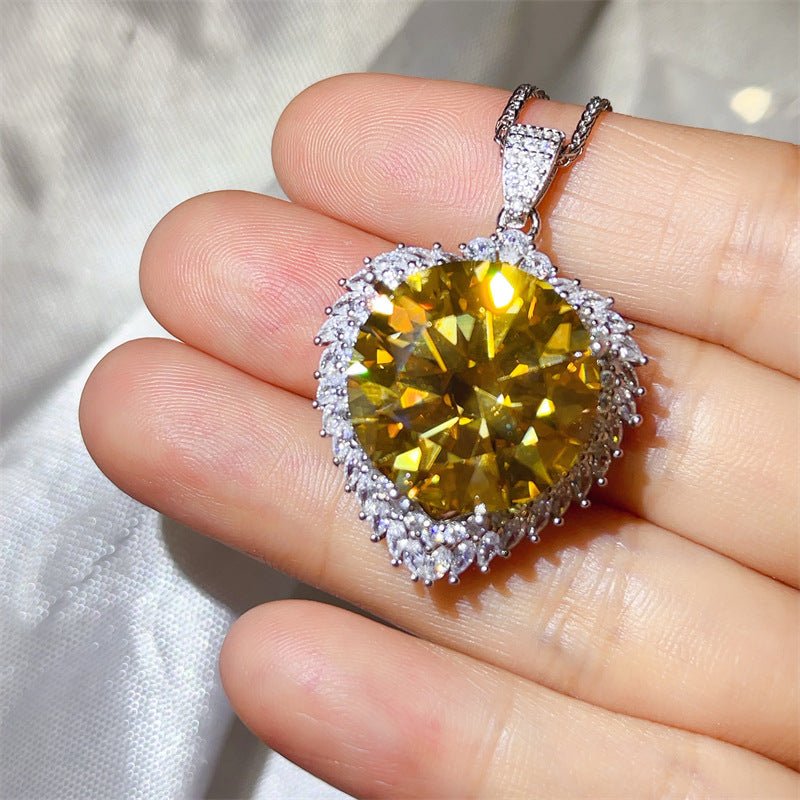 20 Carat Round Moissanite Halo Pendant Necklace, Large Color Stone Statement Necklace – view 11