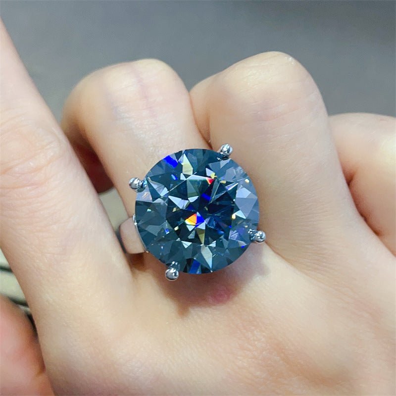Blue Black Moissanite Pendant Necklace or Ring, Oversized Round Stone Jewelry – view 5