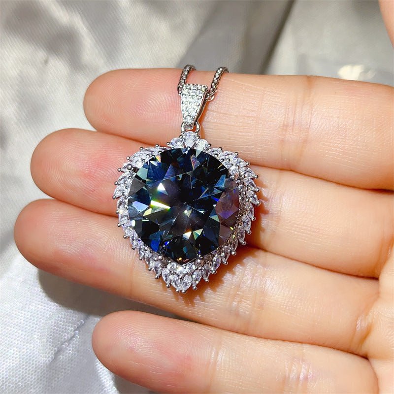 20 Carat Round Moissanite Halo Pendant Necklace, Large Color Stone Statement Necklace – view 9