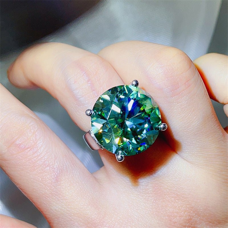 Green Moissanite Ring for Women, Geometric U-Shape Solitaire Engagement Ring – view 6