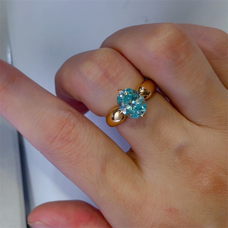 Green 2 Carat Moissanite Ring for Women, Vintage Rose Gold Tone Oval Statement Ring – view 6
