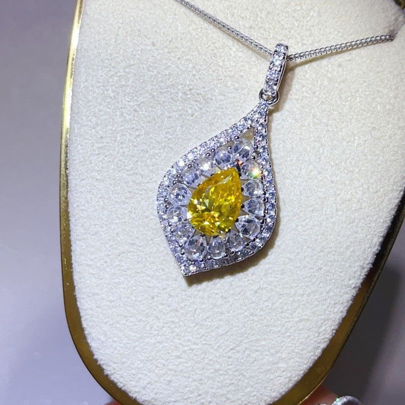 Pear Cut Moissanite Halo Pendant Necklace for Women, Teardrop Pavé Statement Necklace, Pink Center Stone Jewelry Gift – view 10