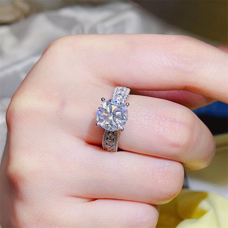 Round Cut Moissanite Ring for Women, Pavé Band Engagement Ring, 2 Carat or 3 Carat Promise Ring – view 6