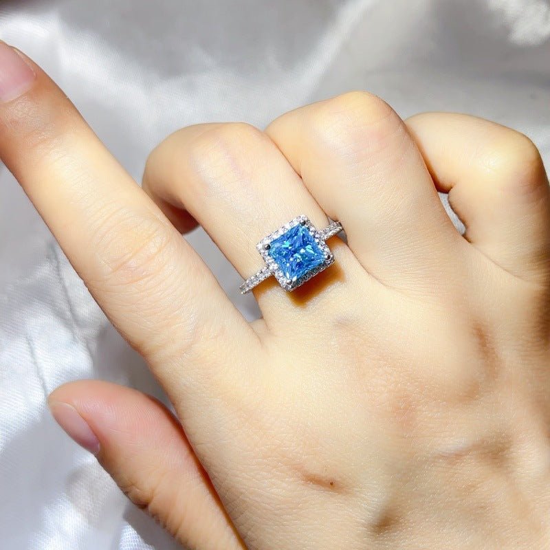 Princess Cut Halo Moissanite Ring for Women, Pink or Blue Engagement Ring, S925 Polished Statement Ring – view 8