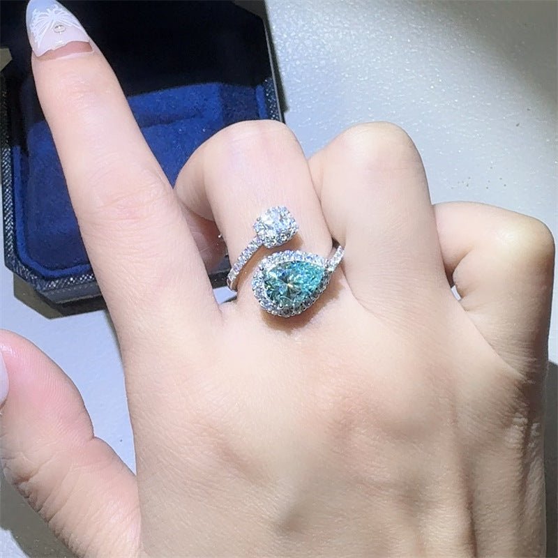 Green Pear Moissanite Ring for Women, 2 Carat VVS1 Halo Open Ring – view 6