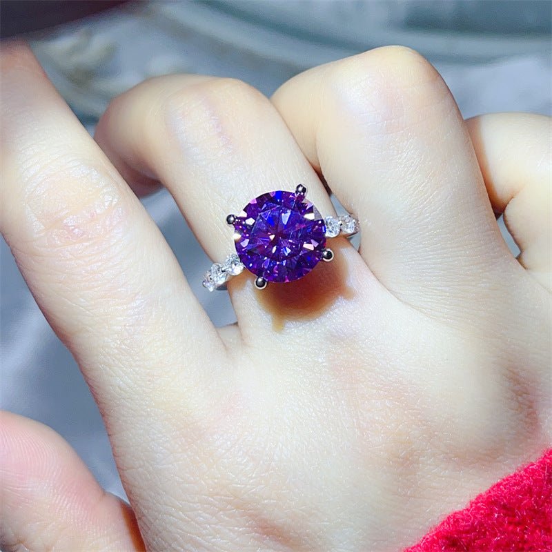 Moissanite Ring for Women, 3 Carat & 5 Carat Round Solitaire Halo Style Engagement Ring – view 9