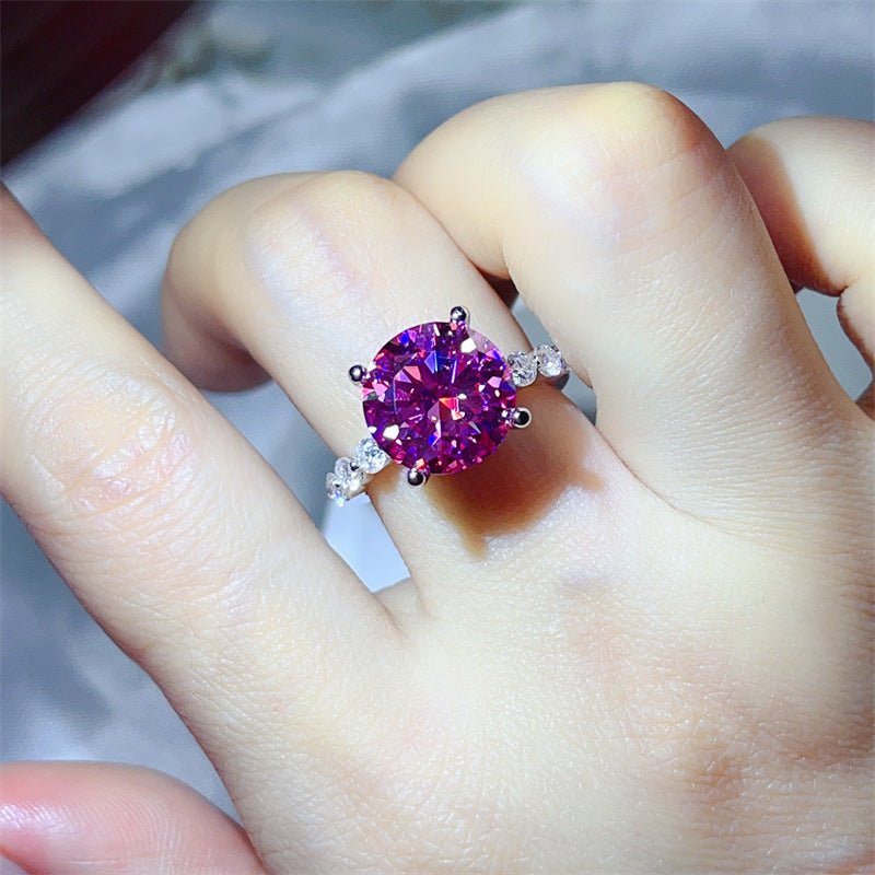 Moissanite Ring for Women, 3 Carat & 5 Carat Round Solitaire Halo Style Engagement Ring – view 8