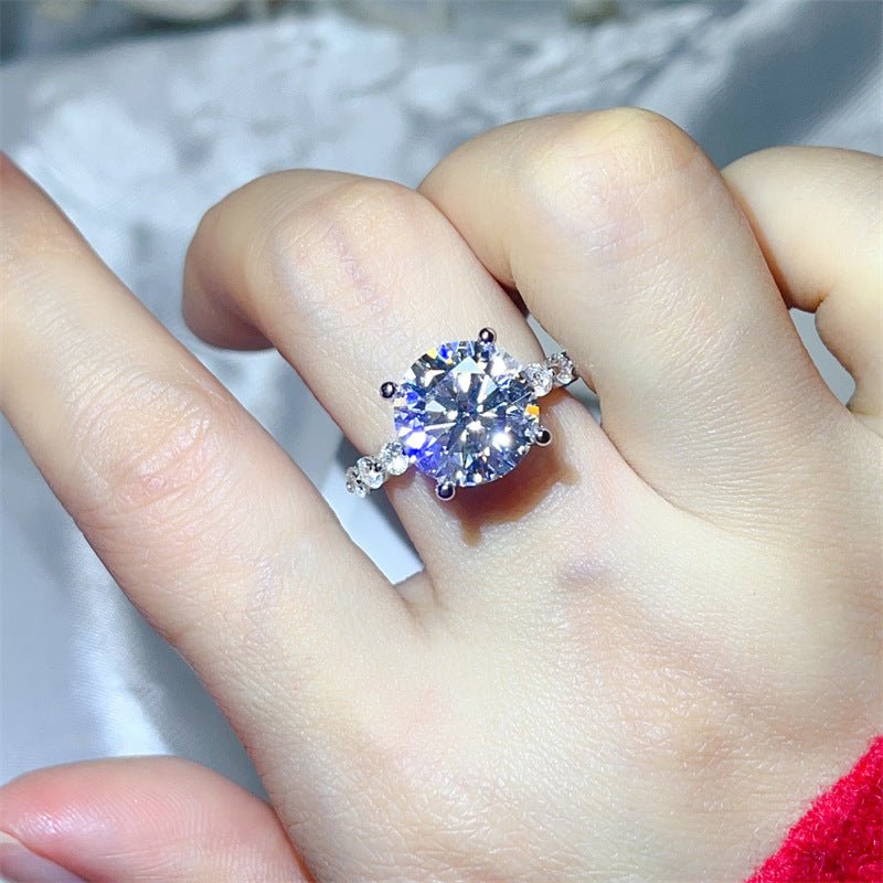 Moissanite Ring for Women, 3 Carat & 5 Carat Round Solitaire Halo Style Engagement Ring – view 16