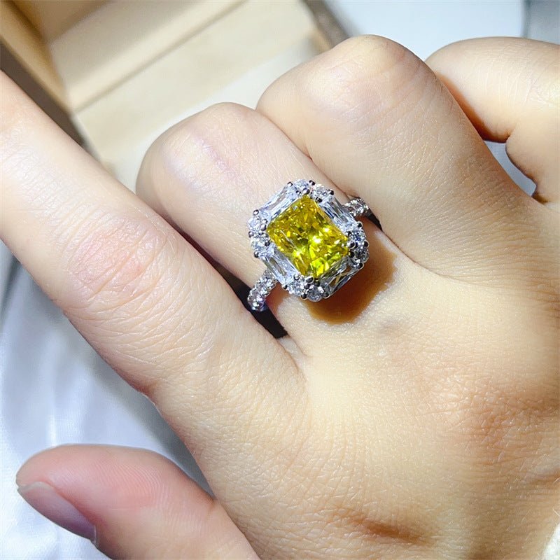 3 Carat Yellow Radiant Cut Moissanite Halo Ring for Women – view 7