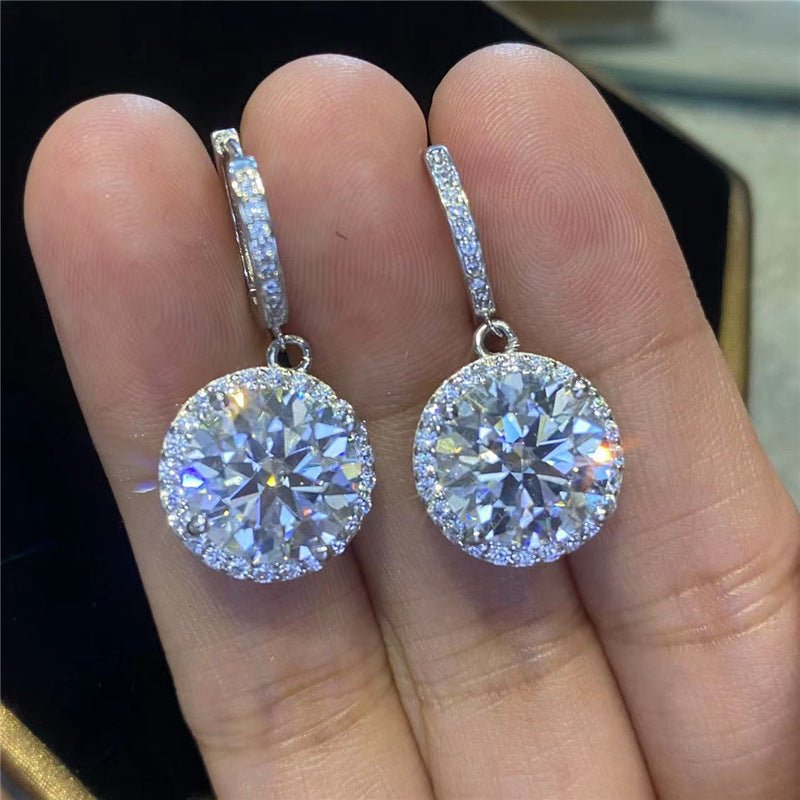 Moissanite Halo Drop Hoop Earrings for Women, Round Pavé Water Ripple Dangle Earrings – view 7