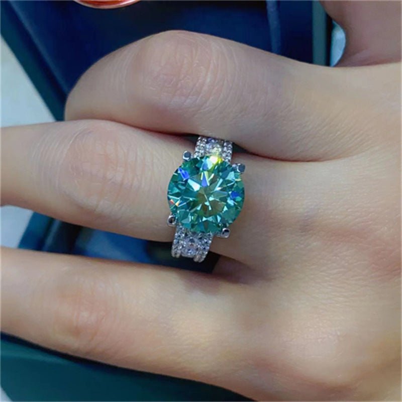 Moissanite Ring for Women, Round Solitaire Engagement Ring with Pave Band, 3 Carat or 5 Carat Promise Ring – view 7