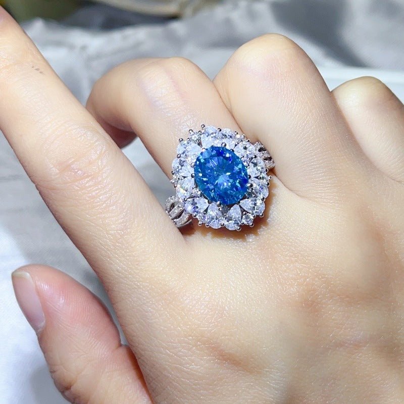 5 Carat Moissanite Halo Ring for Women, Oval Color Stone Statement Engagement Ring – view 9