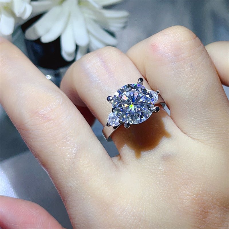 5 Carat Three Stone Moissanite Ring for Women, Colorful Geometric Engagement Ring – view 9