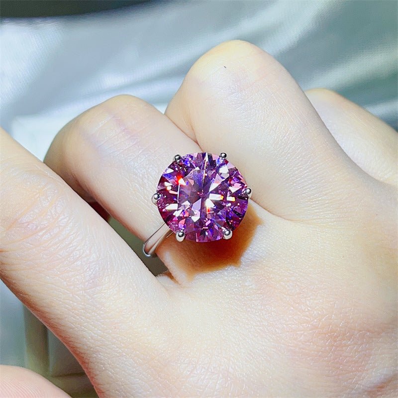 Pink Moissanite Ring for Women, 5 Carat or 10 Carat Round Solitaire Engagement Ring, Six-Prong Statement Ring – view 6