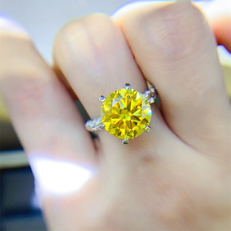 5 Carat Yellow Moissanite Ring for Women, Oval Cut Halo Style Engagement Ring with Pavé Band – view 6