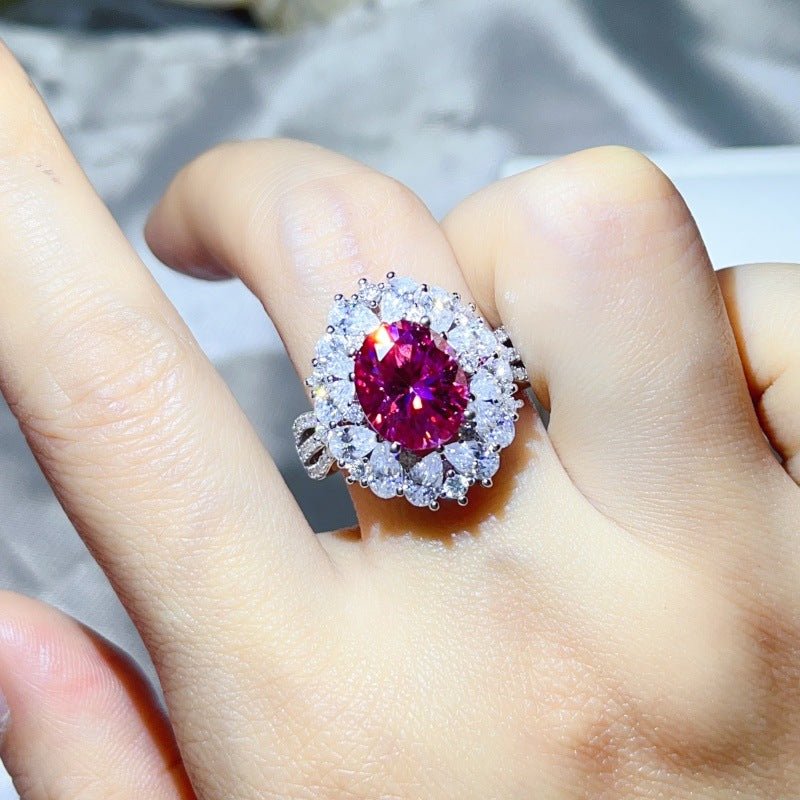5 Carat Moissanite Halo Ring for Women, Oval Color Stone Statement Engagement Ring – view 6