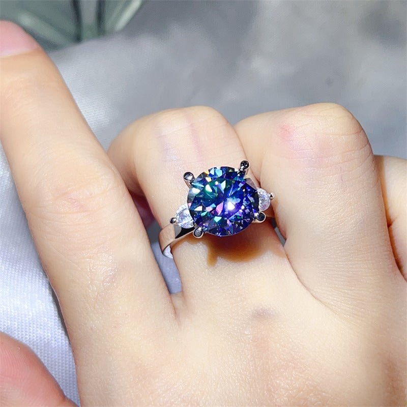 5 Carat Three Stone Moissanite Ring for Women, Colorful Geometric Engagement Ring – view 6