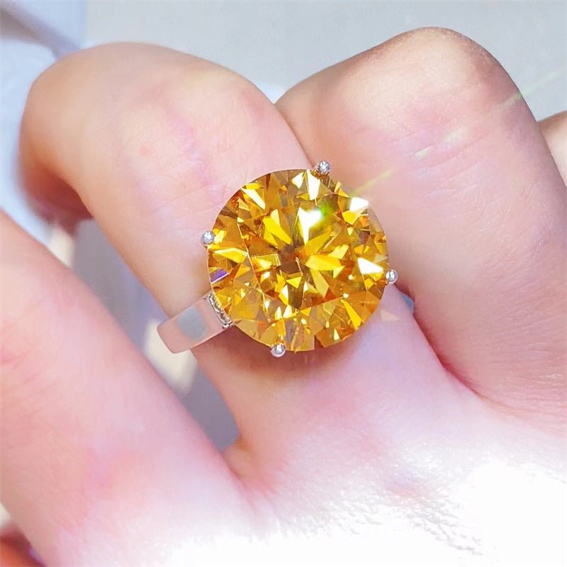 Yellow Moissanite Solitaire Ring for Women, Round Cut Engagement Ring, 1 Carat 2 Carat 3 Carat 5 Carat 10 Carat – view 7