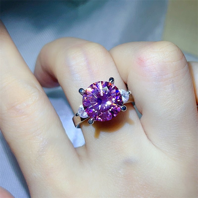 5 Carat Three Stone Moissanite Ring for Women, Colorful Geometric Engagement Ring – view 13