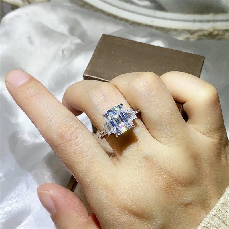 5 Carat Moissanite Ring for Women, Emerald Cut Geometric Halo Engagement Ring – view 6