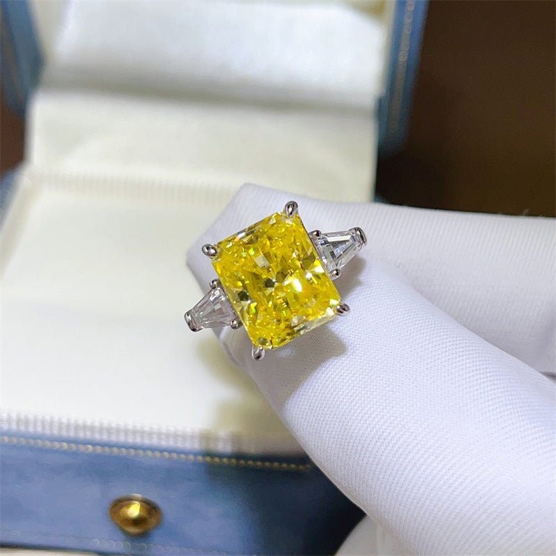 5 Carat Yellow Radiant Cut Moissanite Ring for Women - Three Stone Engagement Ring Style – view 10