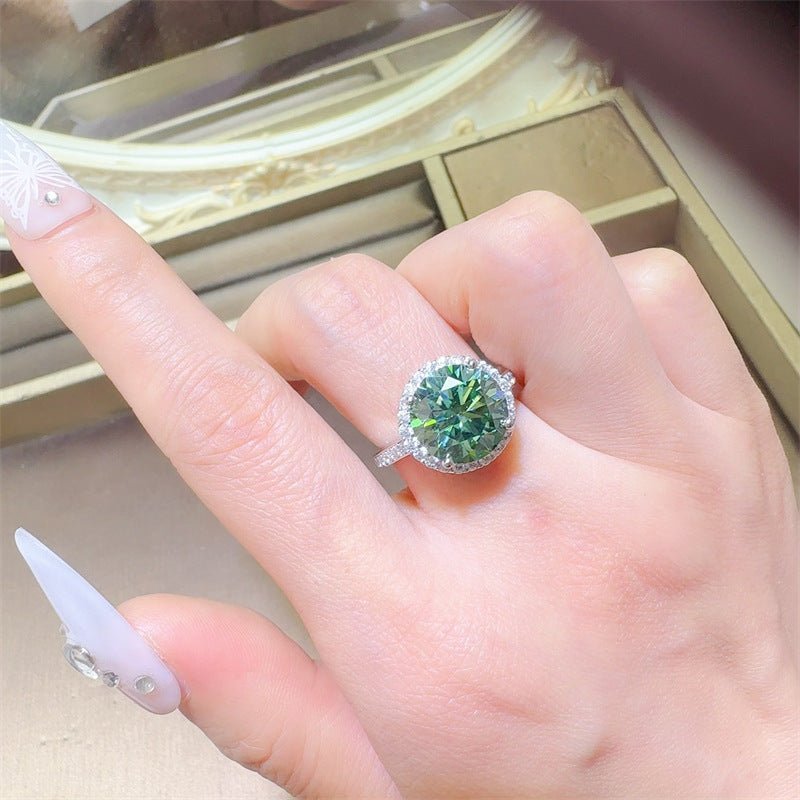 Green Moissanite Halo Pendant Necklace for Women, Round Pavé Style Gift Jewelry – view 8