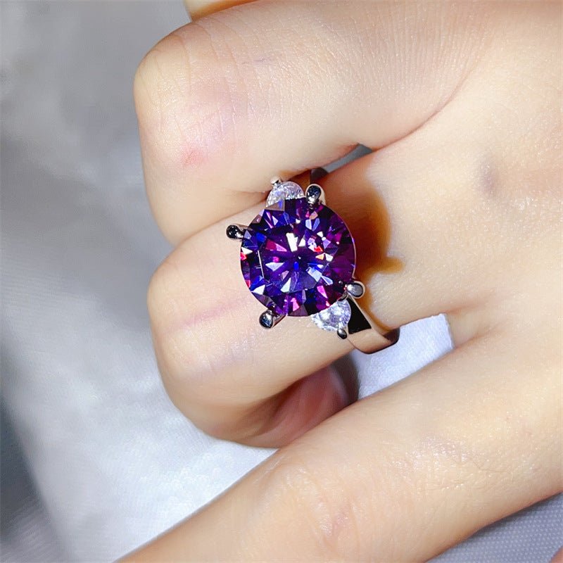 5 Carat Three Stone Moissanite Ring for Women, Colorful Geometric Engagement Ring – view 12