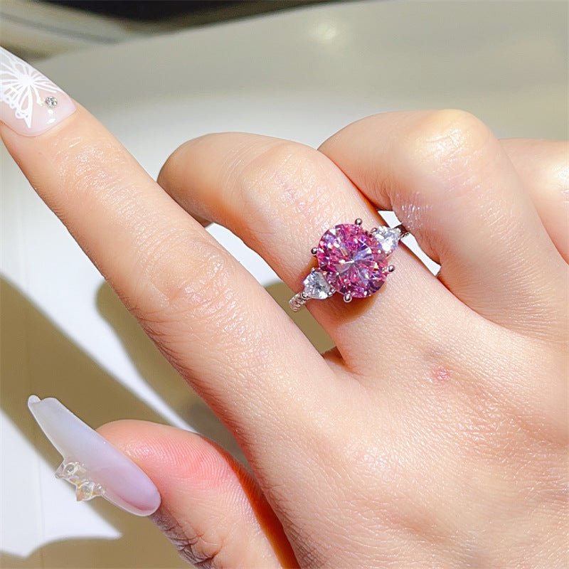 5 Carat Pink Oval Three-Stone Moissanite Ring – view 6