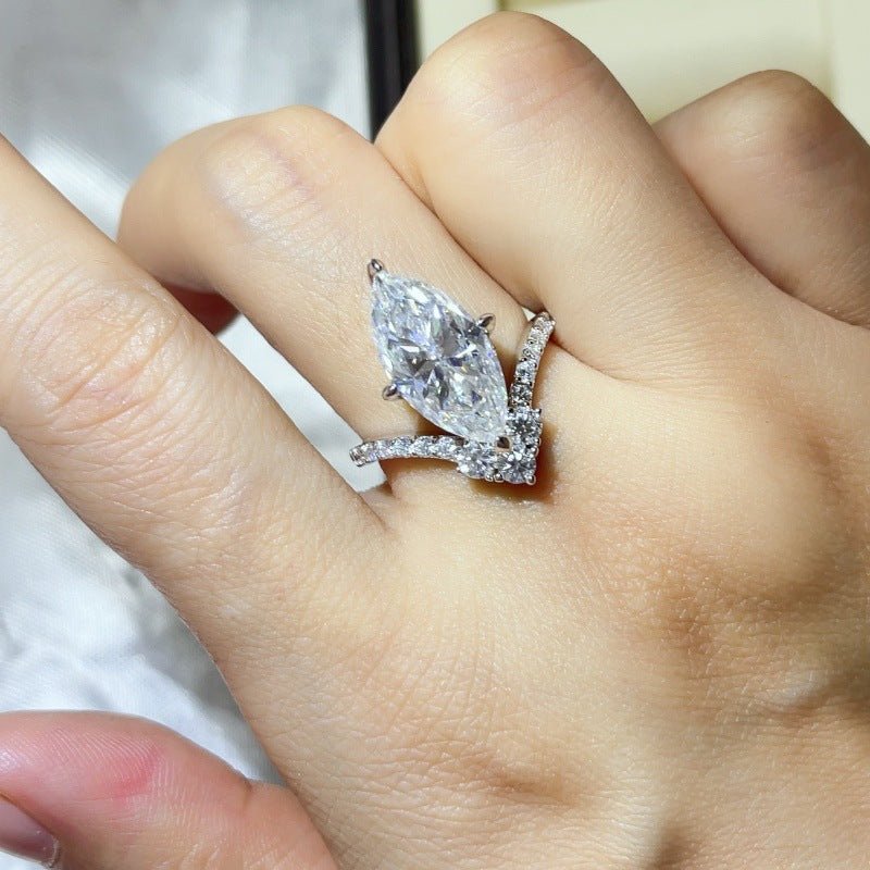 925 Silver Marquise Moissanite Ring for Women, 5 Carat Statement Ring Set, U-Shaped Stackable Engagement Style Ring – view 10