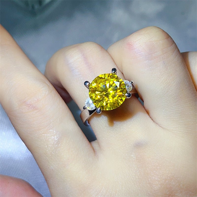 5 Carat Three Stone Moissanite Ring for Women, Colorful Geometric Engagement Ring – view 10