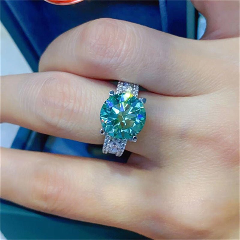 Moissanite Ring for Women, Round Solitaire Engagement Ring with Pave Band, 3 Carat or 5 Carat Promise Ring – view 6